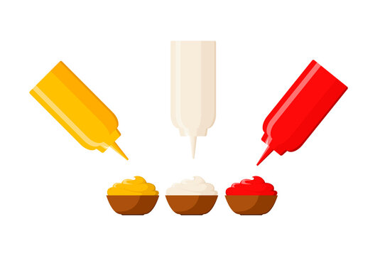 A set of sauces on a white background. Cartoon design.
