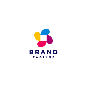 Fun Colorful Propeller Logo Design. Cheerful logo design of colorful propellers with white square in the middle.