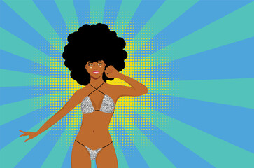 Afro girl in leopard bikini pop art