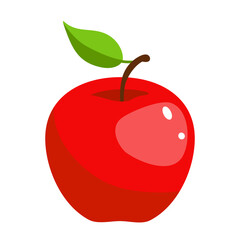 Red apple icon, vector illustration of apple fruit with leaf, cartoon logo