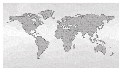 Textured black and white illustration of a world map