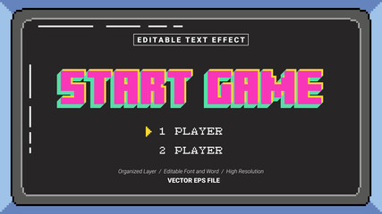 Editable Start Game Font. Typography Template Text Effect Style. Lettering Vector Illustration Logo.
