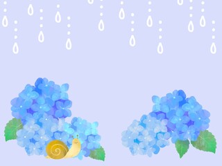 紫陽花とカタツムリの背景素材　あじさい　かたつむり　梅雨　