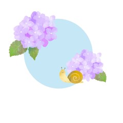 あじさいとカタツムリのフレーム　紫陽花　アジサイ　かたつむり