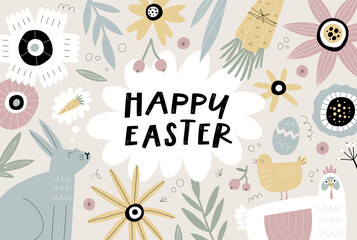 Happy Easter greeting card with decorative elements and handwritten holiday wishes.