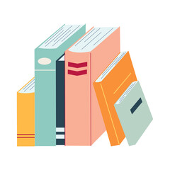 World book day concept, studying, learning. Stack of books in cartoon flat style. Vector illustration of hand drawn educational, encyclopedias, planner