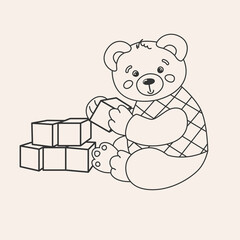 Cute bear plays with cubes coloring page