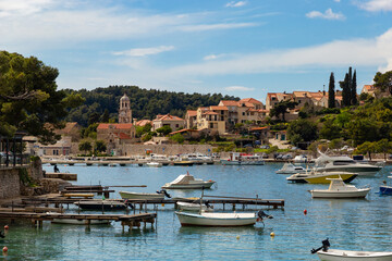 Fototapeta na wymiar Boats in the harbor in Cavtat near Dubrovnik.