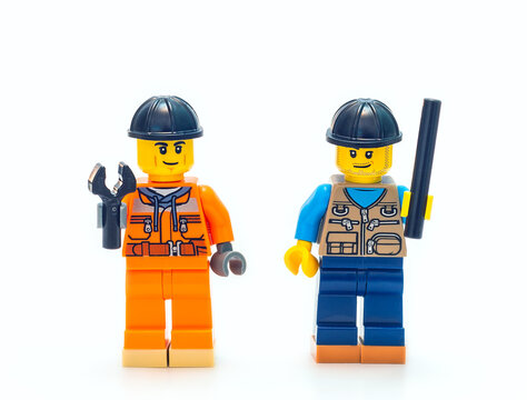 2021: Lego constructor personages on white, Technician Mechanic Repair Work men