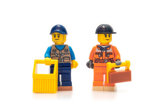 2021: Lego constructor personages on white, Technician Mechanic Repair Work men