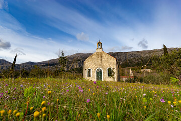 Church of the Most Holy Trinity in village Pridvorje. Konavle region. Croatia.