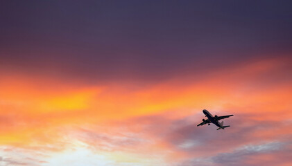 Fototapeta na wymiar Passenger plane in the blue sky - Air travel
