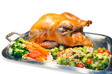 Roast chicken black pepper with tomato in stainless steel tray