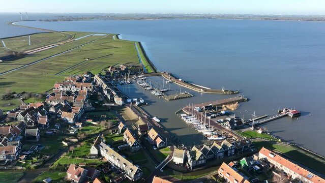 Typical dutch touristic attraction old historic picturesque fishing village on the penisula of Marken, The Netherlands. Europe near Amsterdam and Volendam in Waterland. Holland.