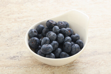 Sweet ripe blueberry heap in the bowl