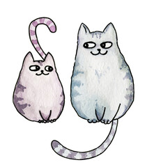 Watercolour two funny kitty, hand draw illustration, cute striped cats