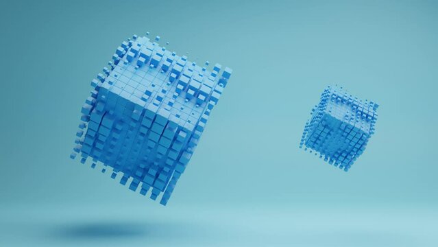 floating and rotating blue cube rendered animation.
