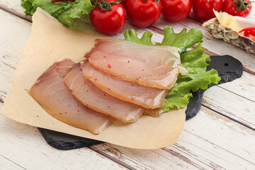 Sliced salted marlin fish carpaccio