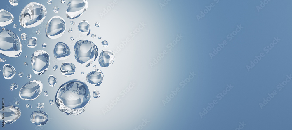 Poster abstract wide blue light water drops background with mock up place. advertisement and aqua concept. 