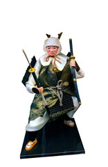 Traditional Japanese warrior doll on white background for decoration, Samurais miniature doll,