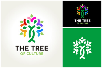Colorful Culture tree of life, artistic color plant for people community social group logo design