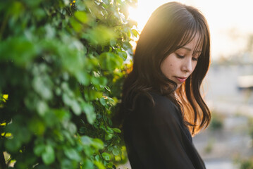 Fototapeta premium 夕暮れの公園を散策する女性