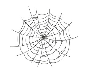 Obraz premium Scary spider web. Black cobweb silhouette isolated on white background. Doodle spideweb circle. Hand drawn cob web for Halloween party. Vector illustration.