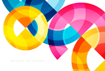 Abstract bright colorful circle geometric shapes design background. Modern round shapes graphic pattern. Minimalist style geometric vector. Multicolored circles texture. Vector illustration