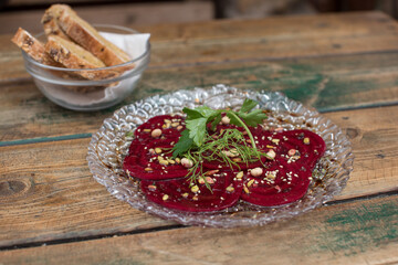 Cooked beetroot topped with seeds 