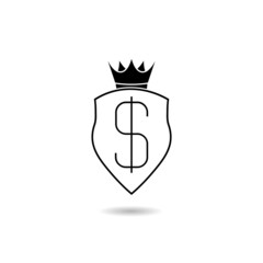 Shield with dollar and crown symbol icon with shadow