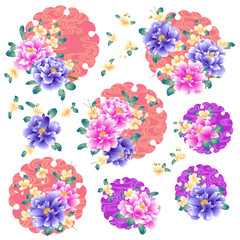 Japanese style peony and cloud-shaped material collection,