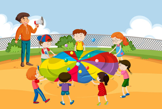 Kids doing physical activity with colourful balls