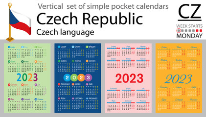 Czech vertical pocket calendar for 2023. Week starts Monday
