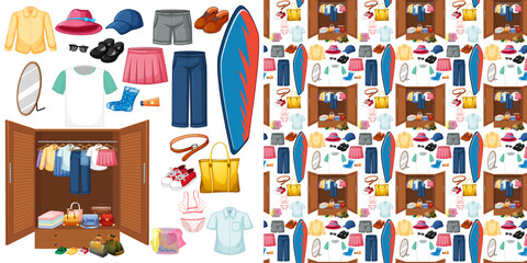 Seamless background design with cloth theme on white background