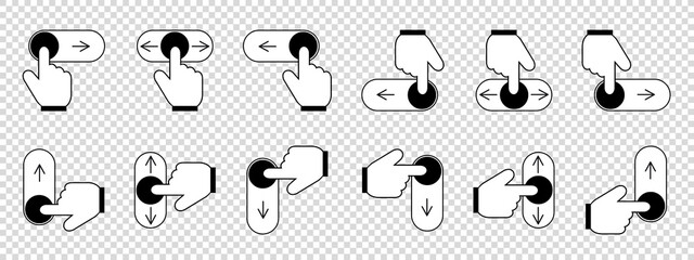 On Off Toggle Switch Slider Button Set - Different Vector Illustrations Isolated On Transparent Background
