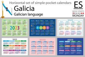 Galician horizontal pocket calendar for 2023. Week starts Monday
