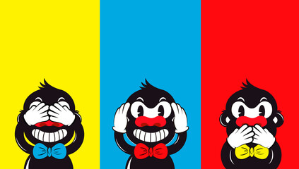 WALLPAPER THREE MONKEYS HAPPY CARTOON 
