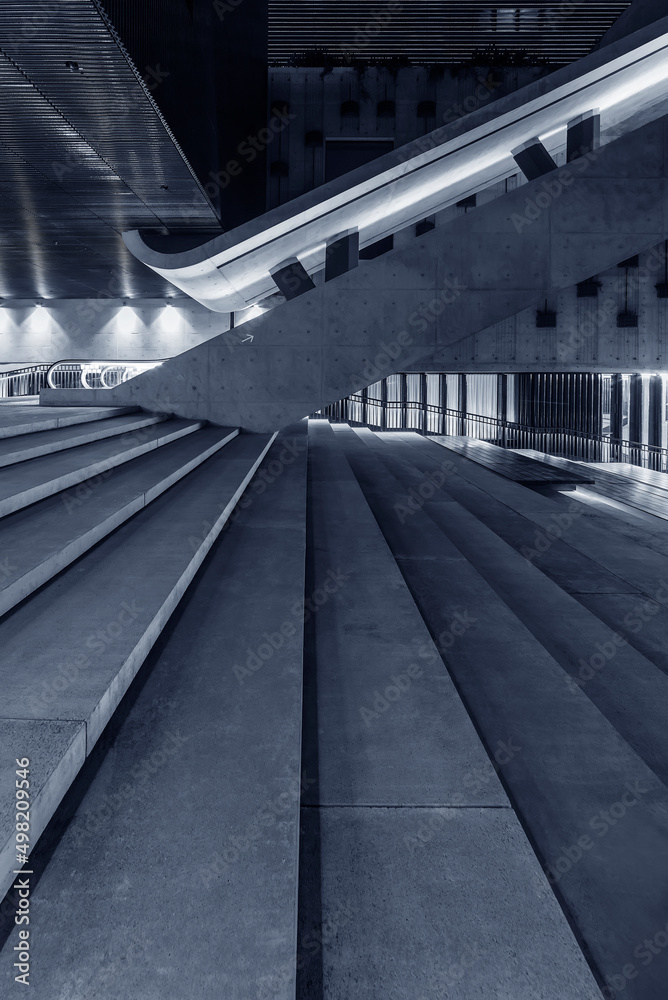 Aufkleber interior view of stairway and escalator in modern architecture