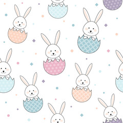 Colourful Easter pattern with rabbits and eggs. Wrapping paper concept. Vector