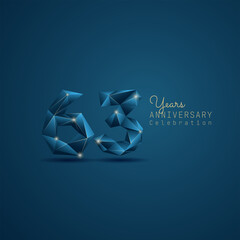 63 years anniversary logotype with blue low poly style. Vector Template Design Illustration.