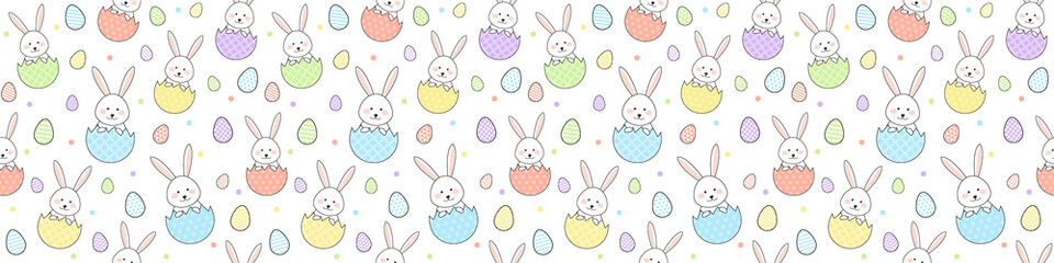 Colourful Easter pattern with rabbits and eggs. Wrapping paper concept. Banner. Vector
