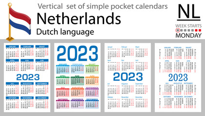 Dutch vertical pocket calendar for 2023. Week starts Monday