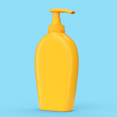 Orange sunscreens bottle or sunblock cream tube isolated on blue background.