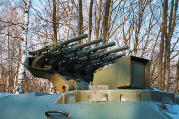 Armament of the Russian armored reconnaissance vehicle BRDM close-up