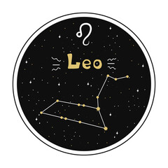 Leo. Zodiac sign and constellation in a circle. Set of zodiac signs in doodle style, hand drawn.