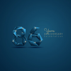 86 years anniversary logotype with blue low poly style. Vector Template Design Illustration.