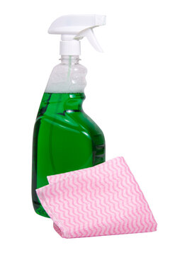 New wash cleaning spray bottle grean color isolated on the white background