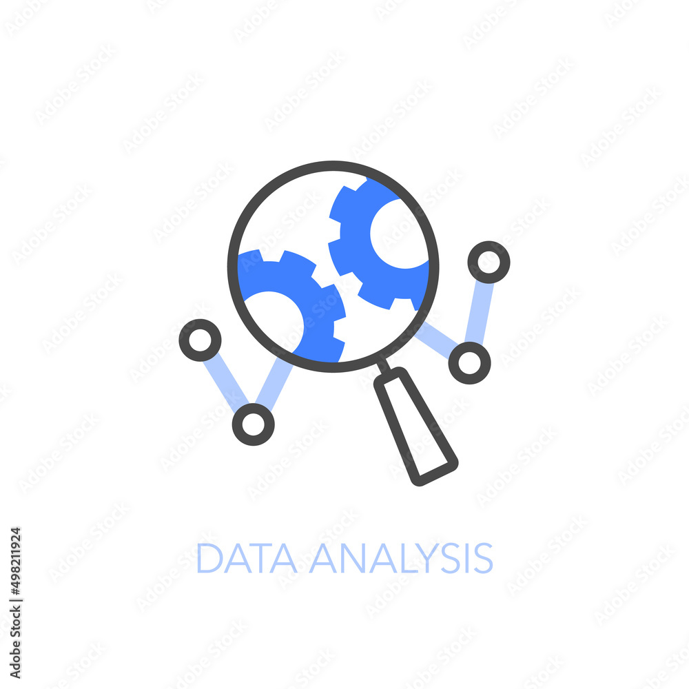 Leinwandbilder data analysis symbol with a magnifier, chart and cogwheels. easy to use for your website or presenta