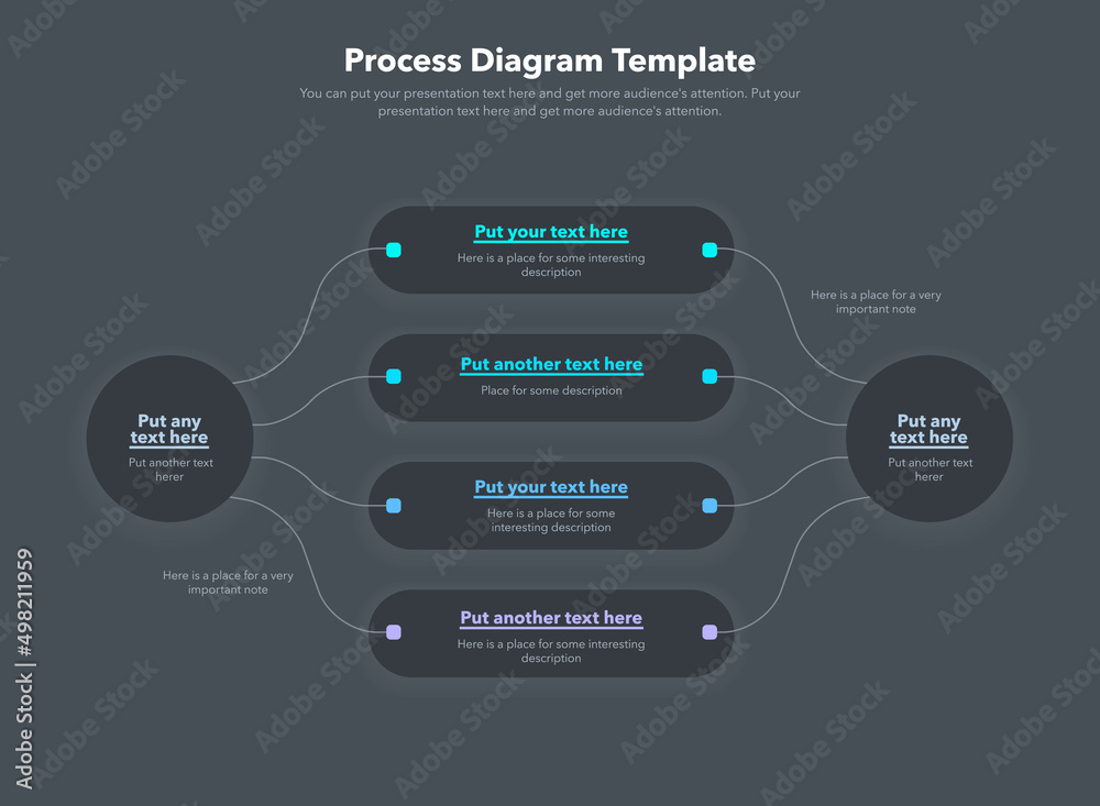 Poster Simple business diagram template with four stages - dark version. Easy to use for your website or presentation.