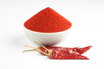 Indian spice Red chilli powder in white ceramic bowl